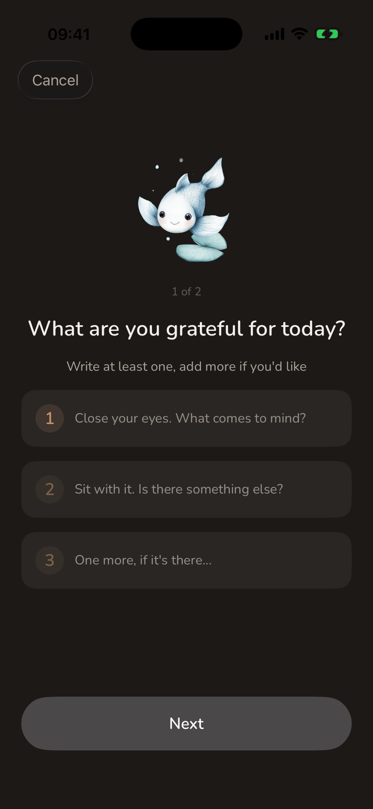Gratitude journaling screen